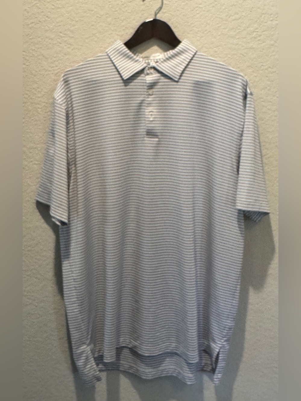 Peter Millar Light Blue & White Striped Polo, Size XL